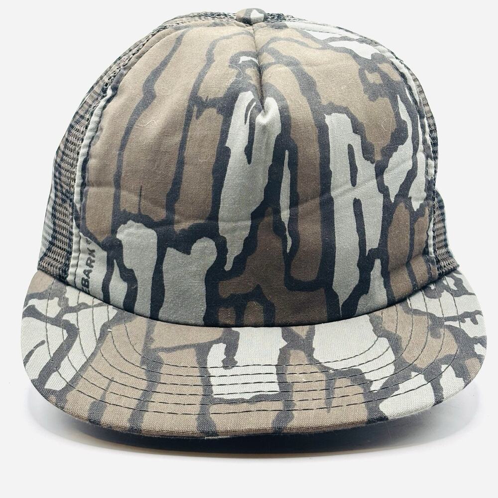 Vintage 1980s Trebark Camo Snapback Hat Usa Made hunting Cap Mesh Face Shield